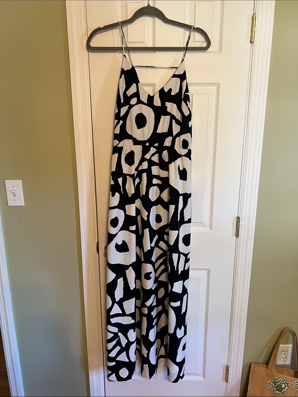 LOFT Navy Blue and White Abstract Print Maxi Dress